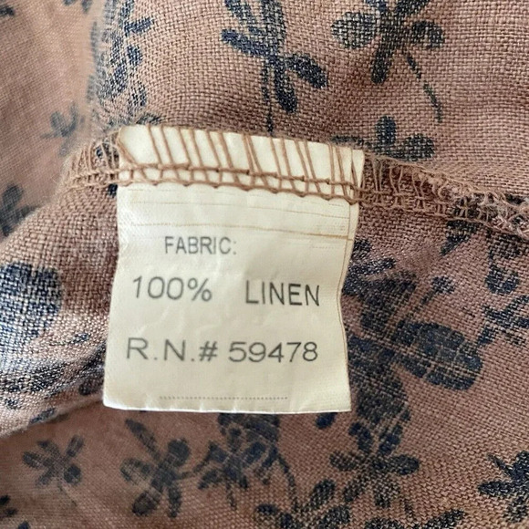 Bella Umbra 100% Linen Blouse M Brown Black Floral Made in Italy Boho Lagenlook - Picture 6 of 8